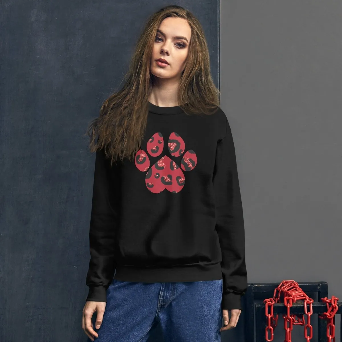 Red Leopard Print Dog Paw Sweatshirt