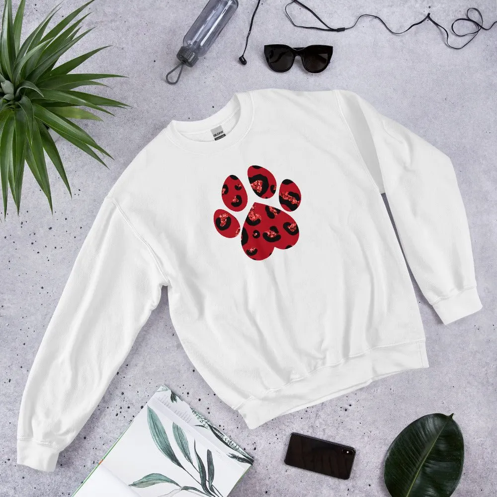 Red Leopard Print Dog Paw Sweatshirt