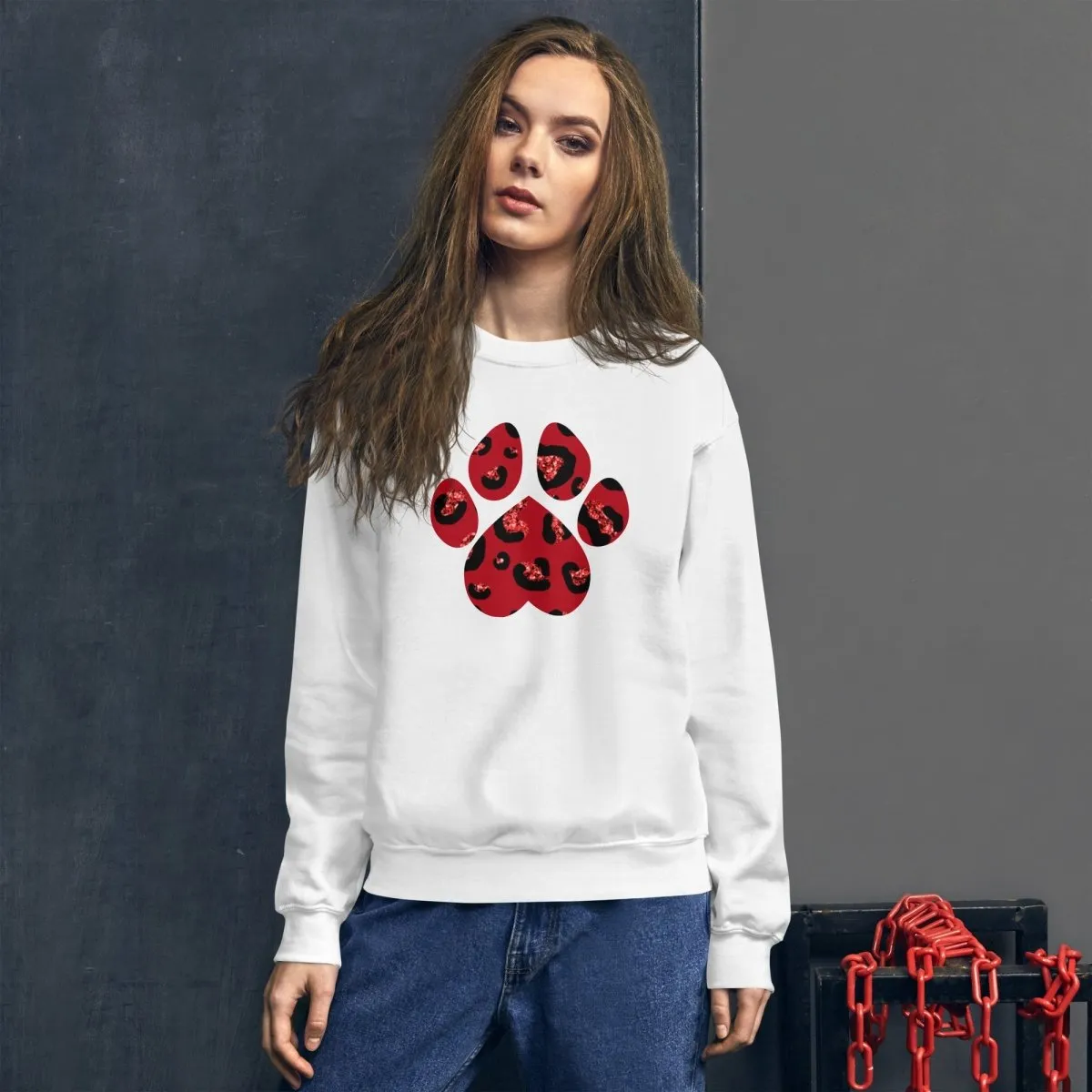 Red Leopard Print Dog Paw Sweatshirt