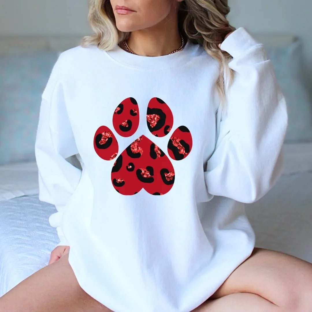 Red Leopard Print Dog Paw Sweatshirt