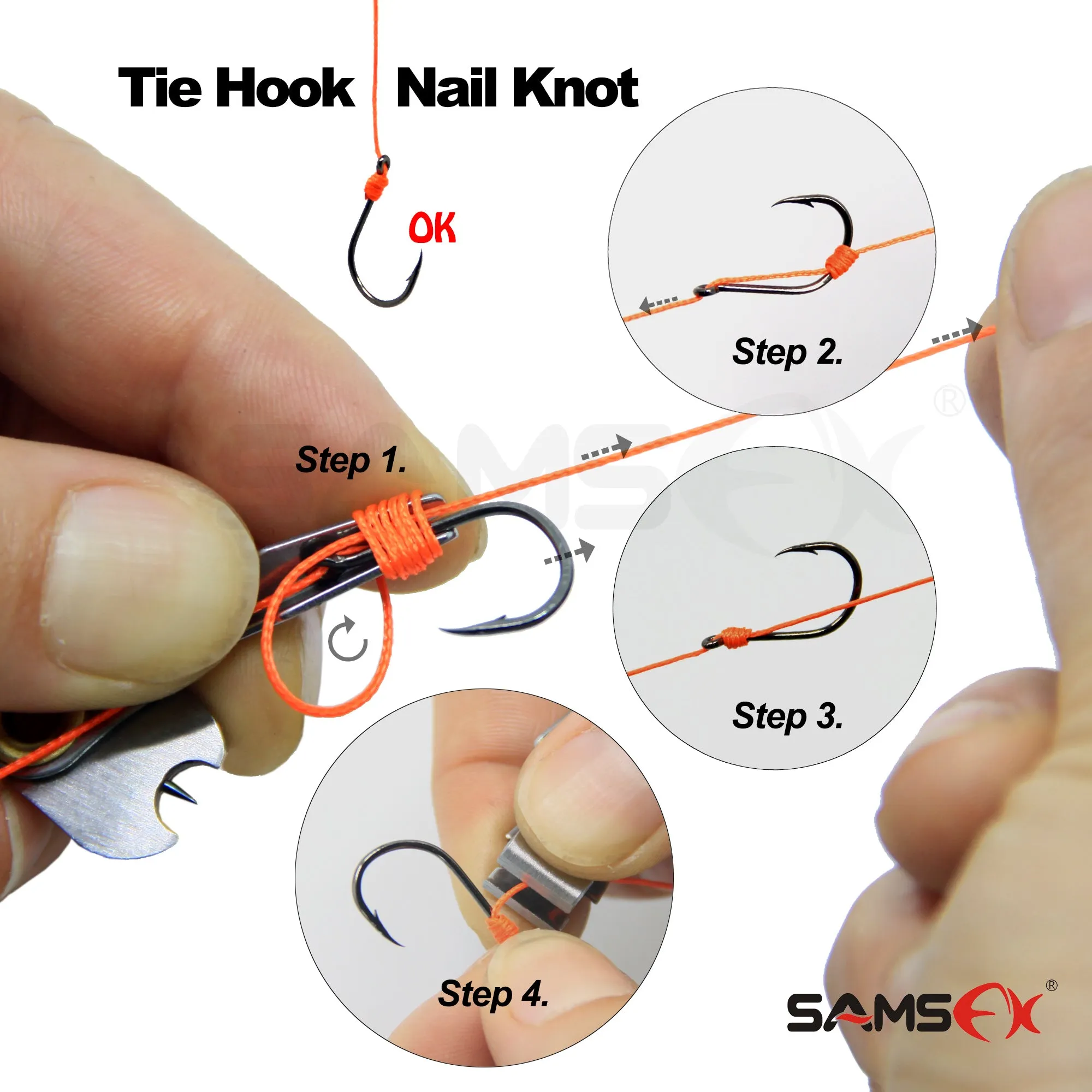 SAMSFX Fast Nail Knot Tying Tool 4 in 1 Fly Fishing Clippers Nippers Line Cutter