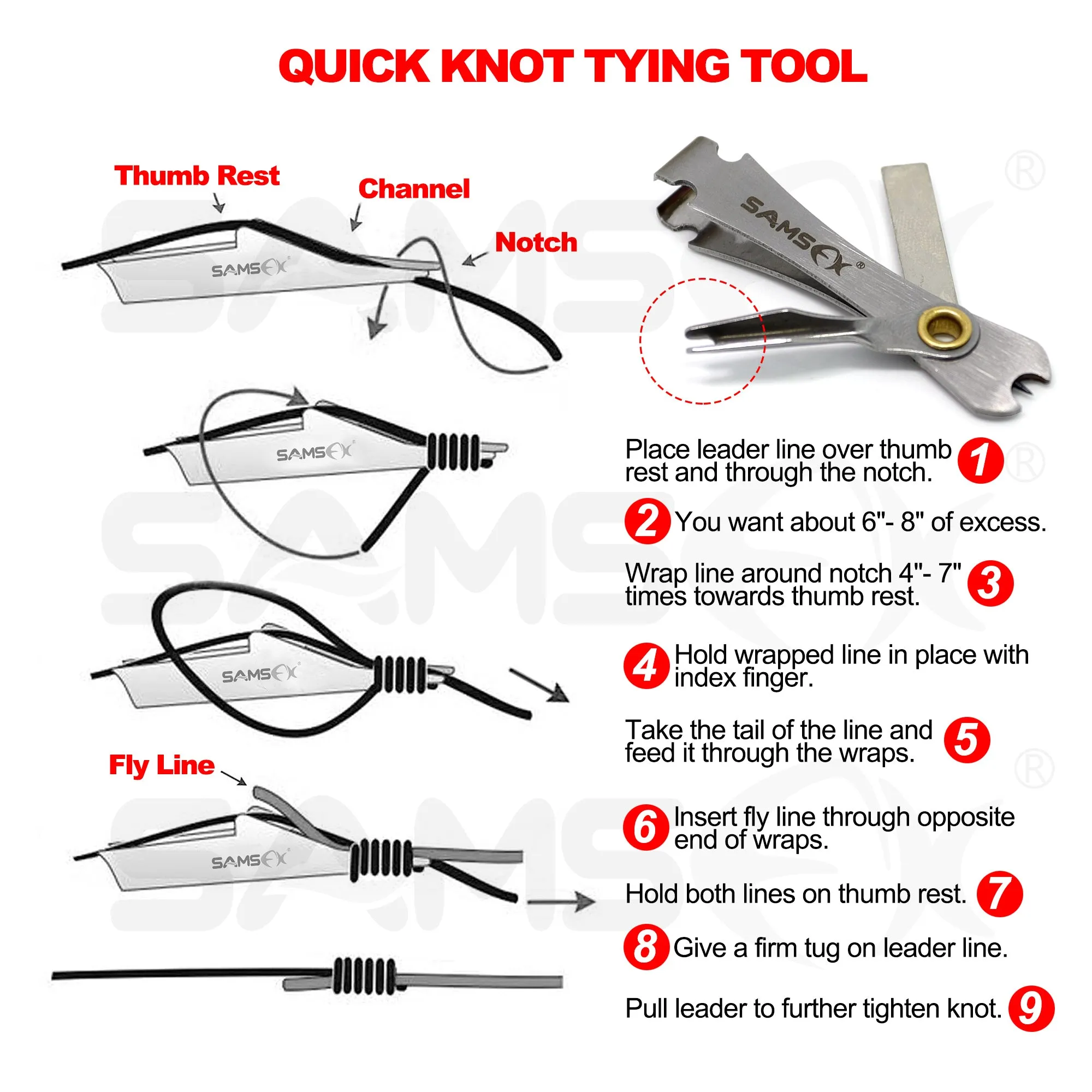 SAMSFX Fast Nail Knot Tying Tool 4 in 1 Fly Fishing Clippers Nippers Line Cutter