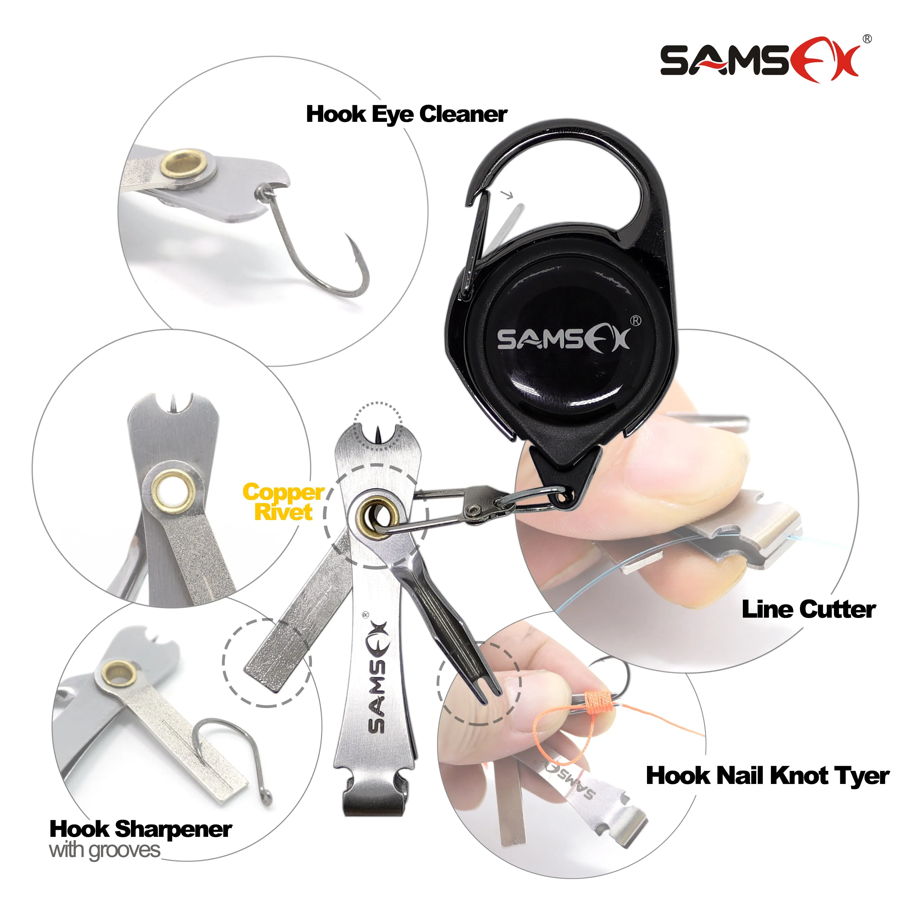 SAMSFX Fast Nail Knot Tying Tool 4 in 1 Fly Fishing Clippers Nippers Line Cutter