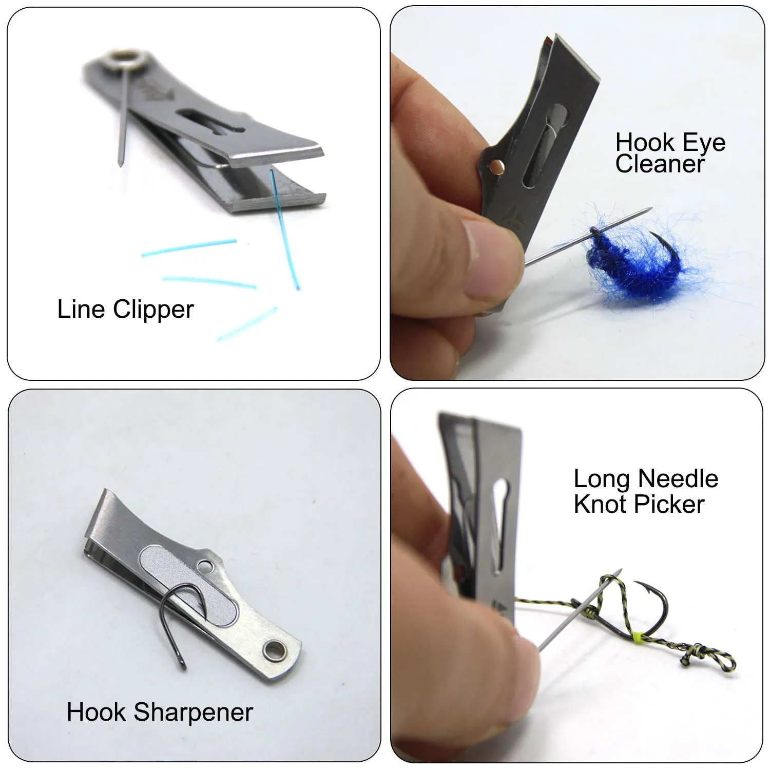SAMSFX Jig Eye Cleaner Line Clipper and Hook Sharpener Kit Fly Fishing Tools