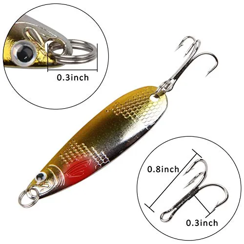 Shaddock Fishing Spoons Metal Lures, 30pcs Colorful Casting Fishing Spinner Baits Trout Trolling Spoon Fishing Lures Sharp Treble Hooks Tackle Kit