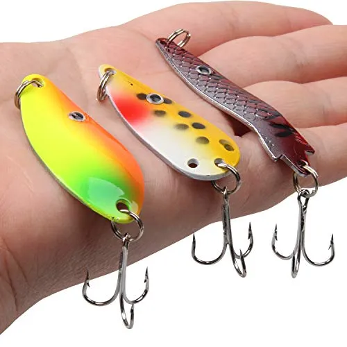 Shaddock Fishing Spoons Metal Lures, 30pcs Colorful Casting Fishing Spinner Baits Trout Trolling Spoon Fishing Lures Sharp Treble Hooks Tackle Kit