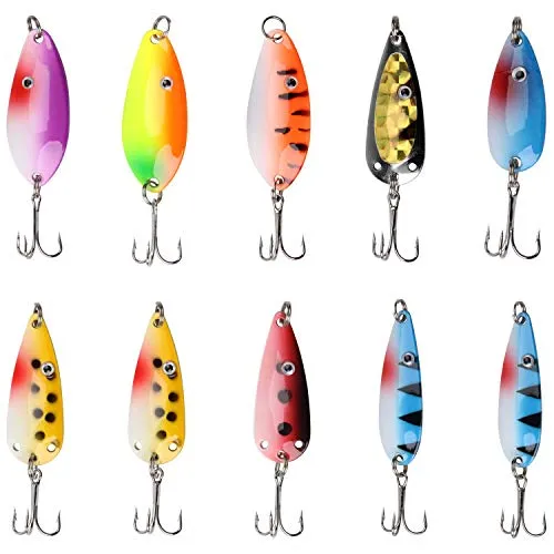 Shaddock Fishing Spoons Metal Lures, 30pcs Colorful Casting Fishing Spinner Baits Trout Trolling Spoon Fishing Lures Sharp Treble Hooks Tackle Kit