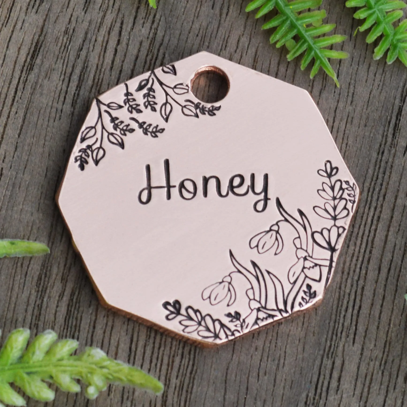 Snow Drops Hand Stamped Dog Collar Tag