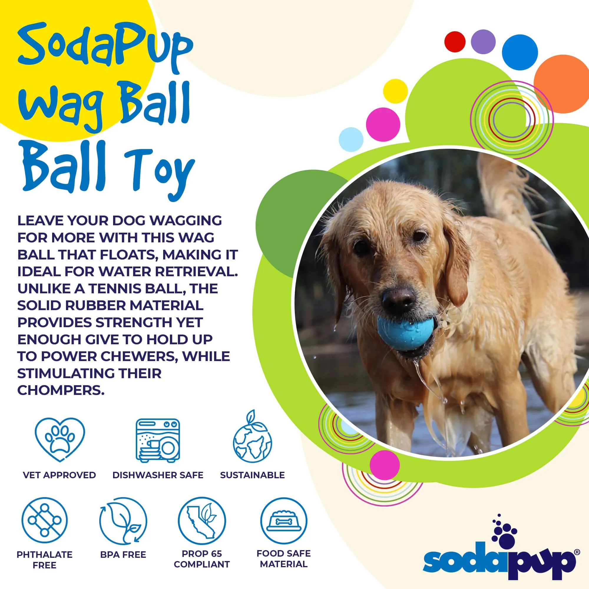 SodaPup Wag Ball Durable Synthetic Rubber Chew & Retrieving Toy
