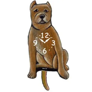 Tan Pointy Pit bull Dog Wagging Pendulum Clock