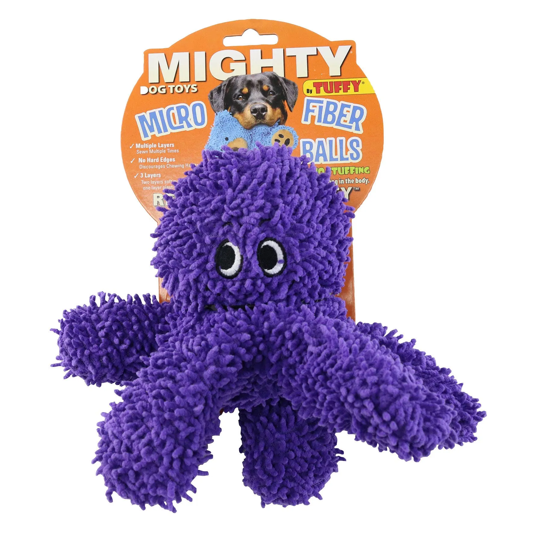 Tuffy Dog Toys - VIP Products - Mighty Microfiber Ball Med Octopus Purple, Squeaky Dog Toy
