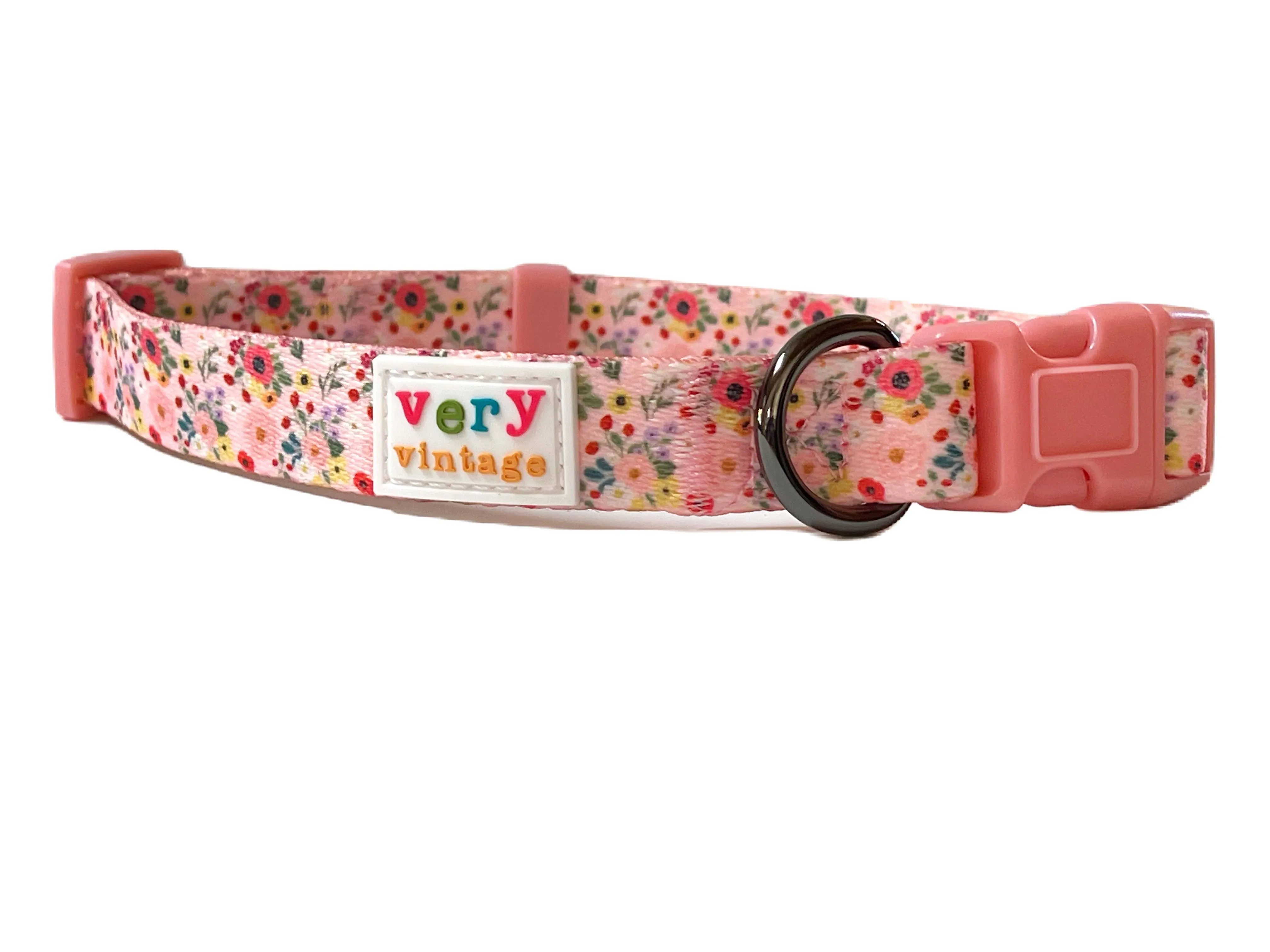 Very Vintage Designs - Garden Party - Pink Floral Flowers Recycled Collar & Leash