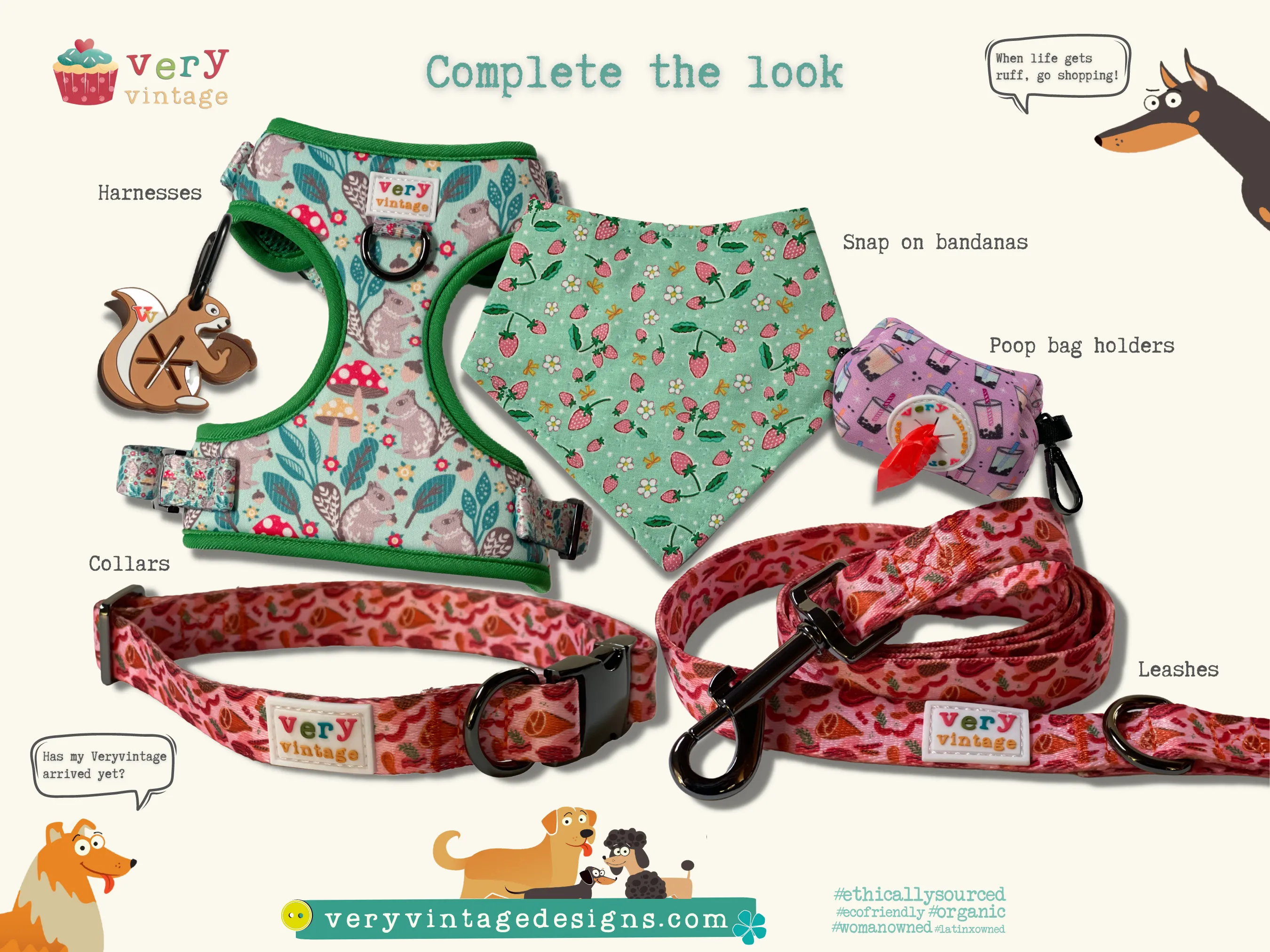 Very Vintage Designs - Garden Party - Pink Floral Flowers Recycled Collar & Leash