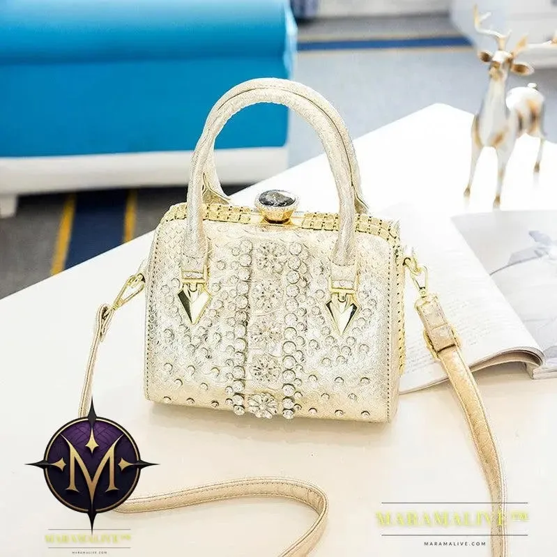 Women's Diamond-studded Single-shoulder Messenger Snake Print Lock Bag