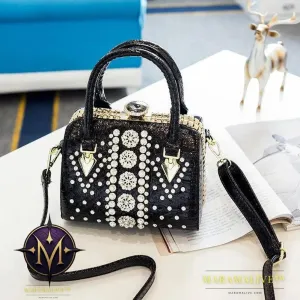 Women's Diamond-studded Single-shoulder Messenger Snake Print Lock Bag