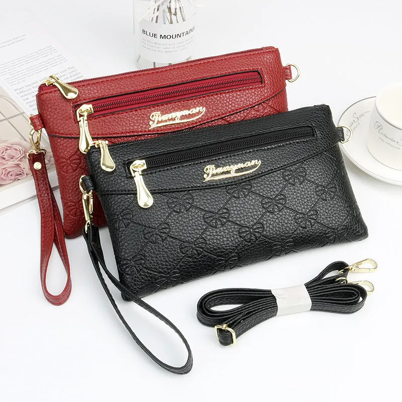Women's Fashion Embossed Soft Material Mobile Bags