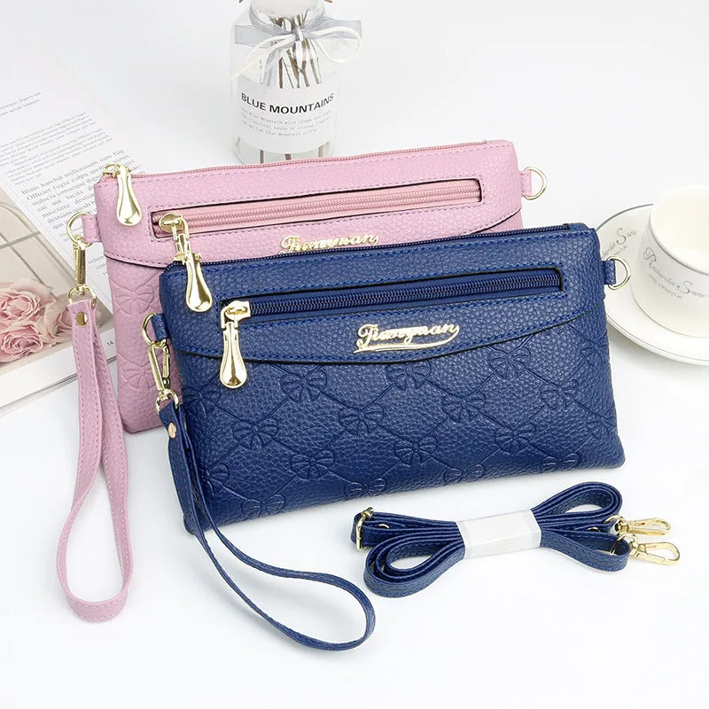 Women's Fashion Embossed Soft Material Mobile Bags