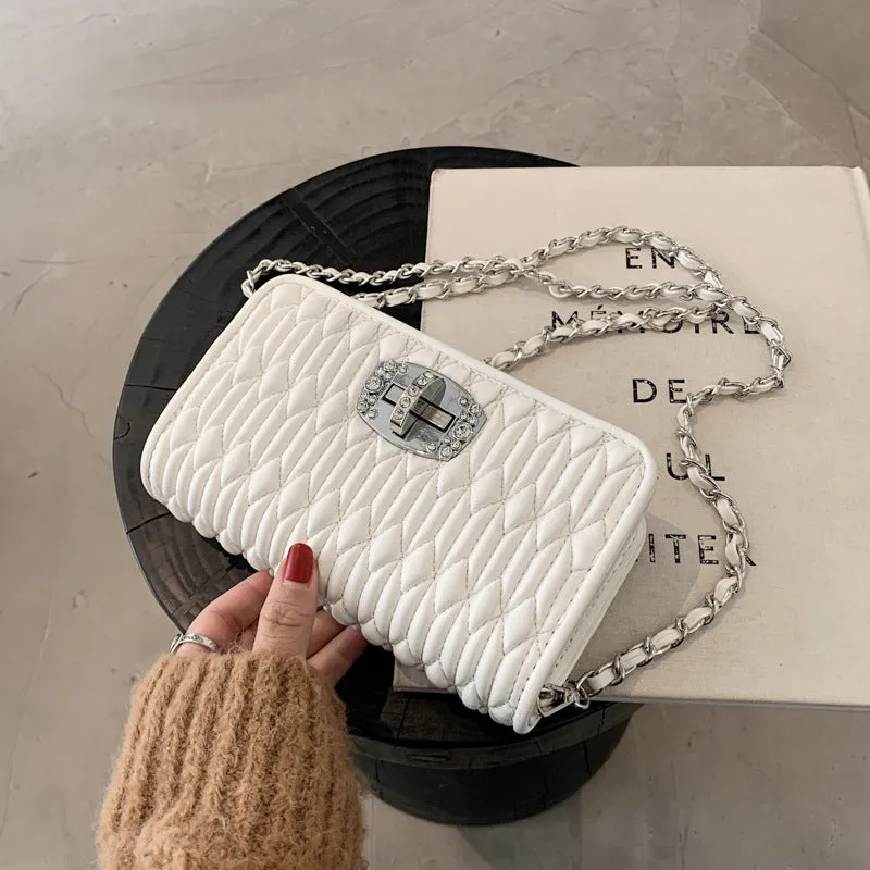 Women's Korean Style Pleated Chain Embroidery Thread Bags