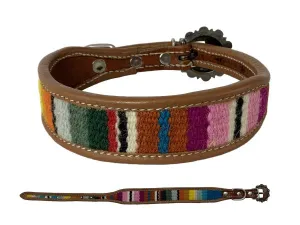 Wool Serape Saddle Blanket Medium Leather Dog Collar