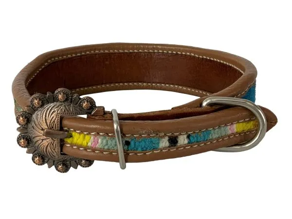 Wool Serape Saddle Blanket Medium Leather Dog Collar